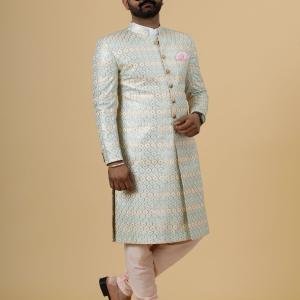 Traditional Ivory Sequin Embroidered Sherwani | Father Son Combo | Perfect Groom Wear Achkan | Jaipurio